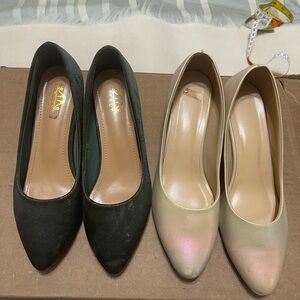 Bottle green and Cream with pearl sheen shoes